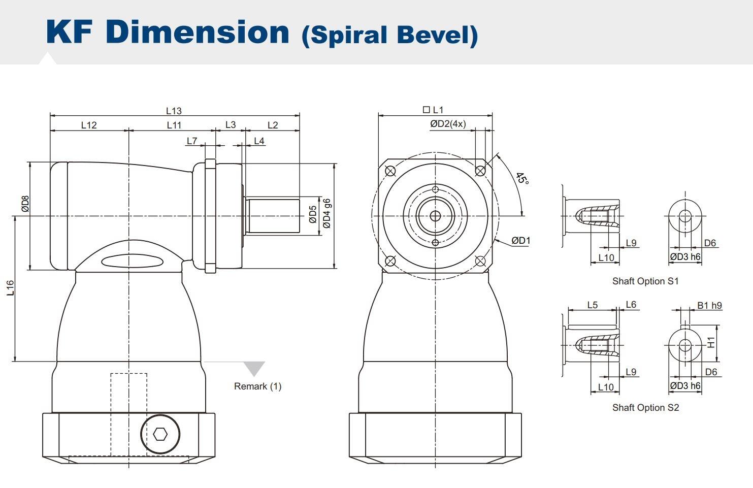 KF Spiral Bevel-Technical dimensions